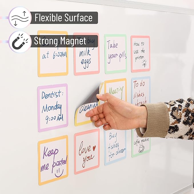 Mr. Pen- Dry Erase Magnets, 4”x4”, 24 Pack, Colorful Dry Erase Magnetic Labels, Magnetic Dry Erase Labels, Magnet Labels, White Board Magnets, Dry Erase Board Magnets, Magnetic Name Tags Reusable