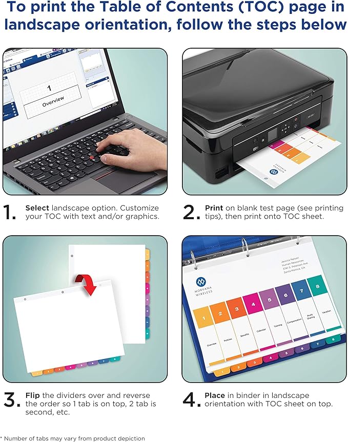 Avery 10 Tab Dividers for 3 Ring Binders, Customizable Table of Contents, Multicolor Tabs, 1 Set (11135)