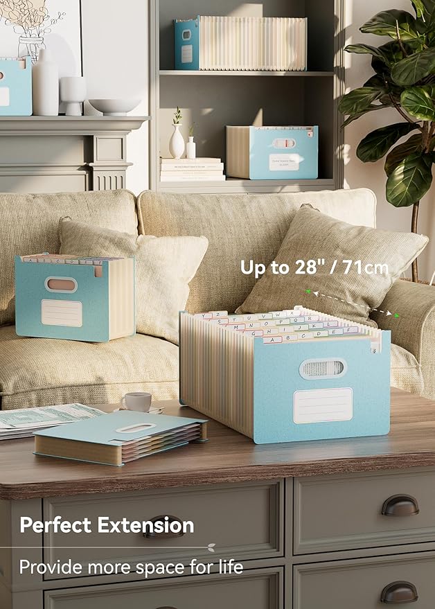 Accordion File Organizer, 26 Pockets Wheat Straw Expanding File Folders, Upright&Open Top, A-Z Bill Receipt Organizer, 100% BPA Free, Return to Nature, Healthy Living, Letter/A4 Size-Sky Blue