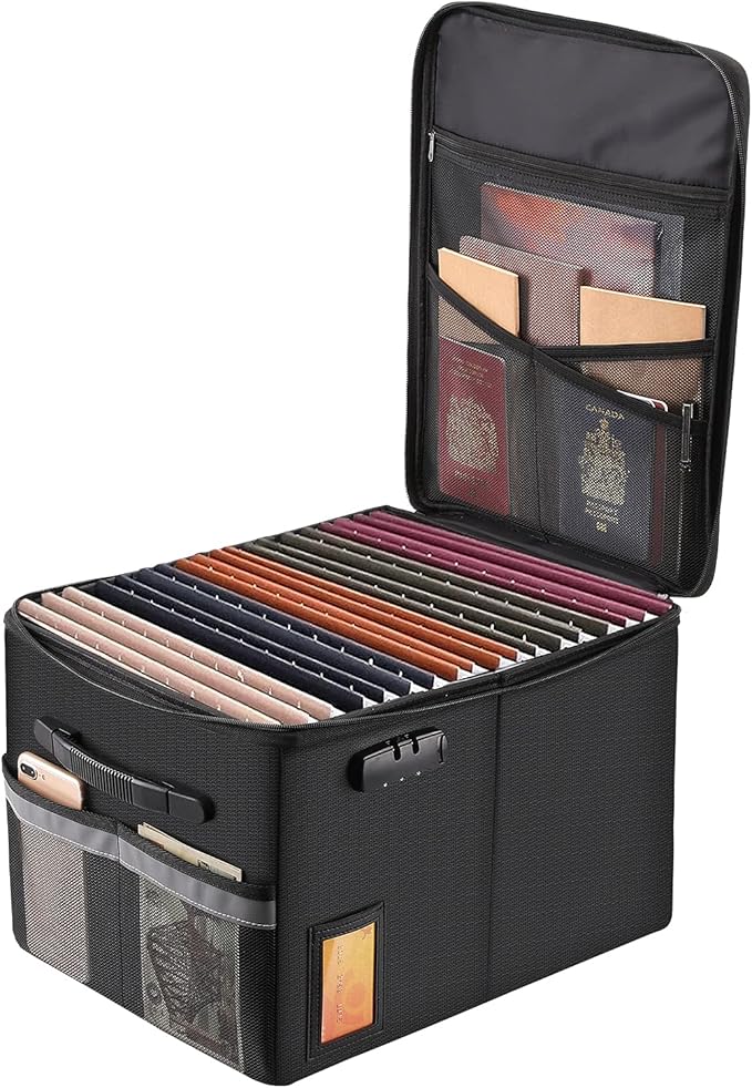 Fireproof File Cabinet with Lock, Fireproof Document Organizer Collapsible File Box Filing Cabinet with Handle for Letter Legal Folder Certifications