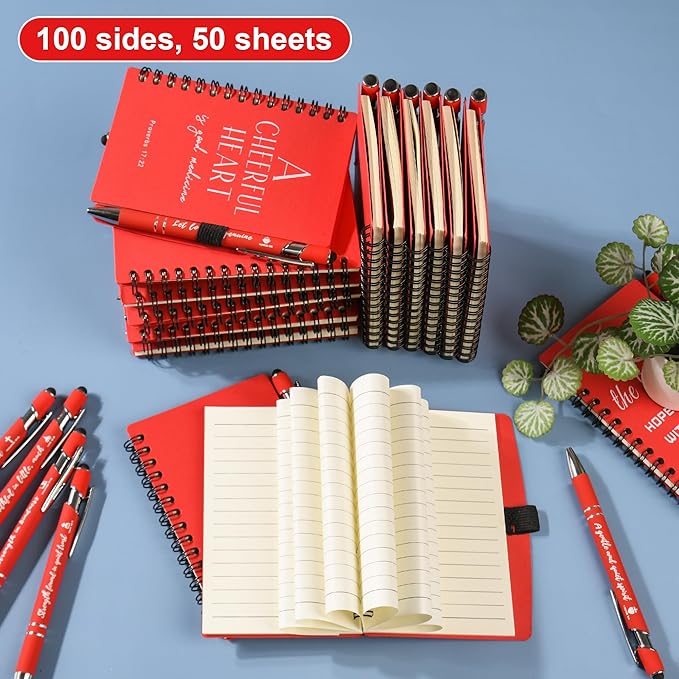 INSADA Christian Prayer Journal Spiral Red Notebooks Bulk with Pens- Small Notepads (4.13”x5.43”) - Mother's Day Gifts for Women, Church Members & Bible Study Groups (30 Sets Red)