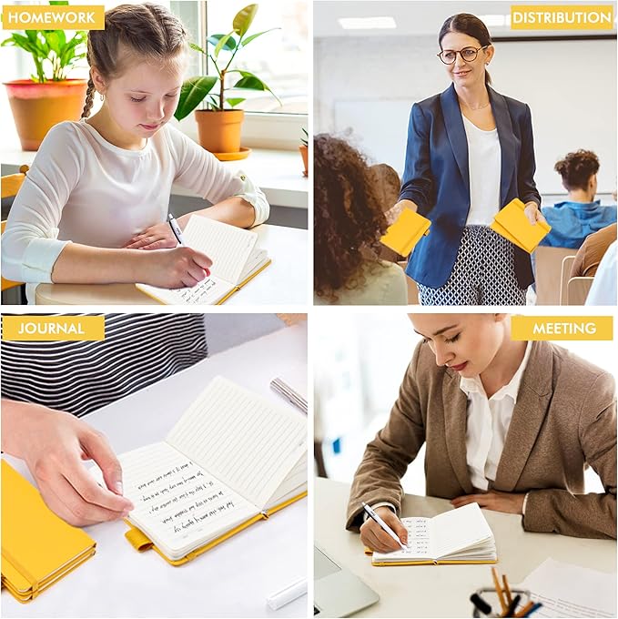feela 15 Pack Pocket Small Notebooks Bulk, Mini Cute Notepads Hardcover College Ruled Lined Journals with Pen Holder for School Business Memos, with 15 Black Pens, 3.5”x 5.5”, A6, Yellow