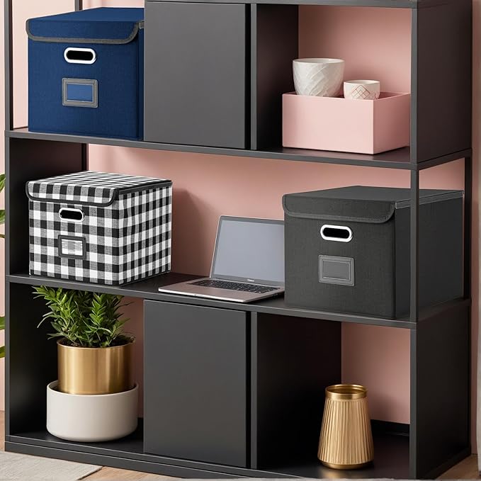 File Organizer Box with Lid, Collapsible File Folder with Plastic Slide for Office/Decor/Home, Hanging Office Document Storage, 14.9 6x 12.6 x 10.83 inch,1 pack - without folders,Blue