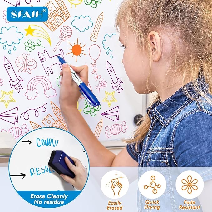 SFAIH Fine Tip Dry Erase Markers - 24 Pack 12 Assorted Color Whiteboard Erasable Markers Bulk for Kids Adults, Ideal for Classroom School Office Home Use on White Board, Non-Toxic Easy Clean