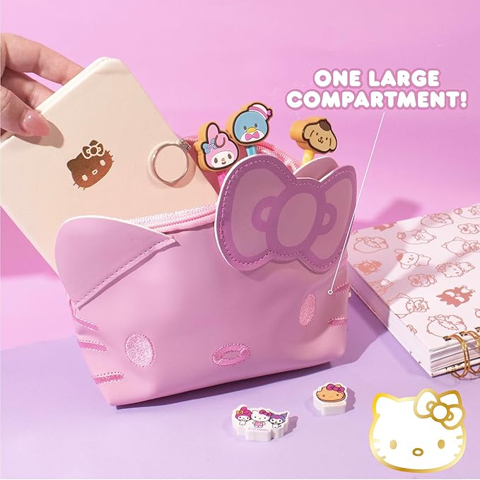 Official Sanrio Hello Kitty Pouch & Pencil Case Set, Pink, With Keychain, Cute School Supplies, Sanrio Stuff, Stationery