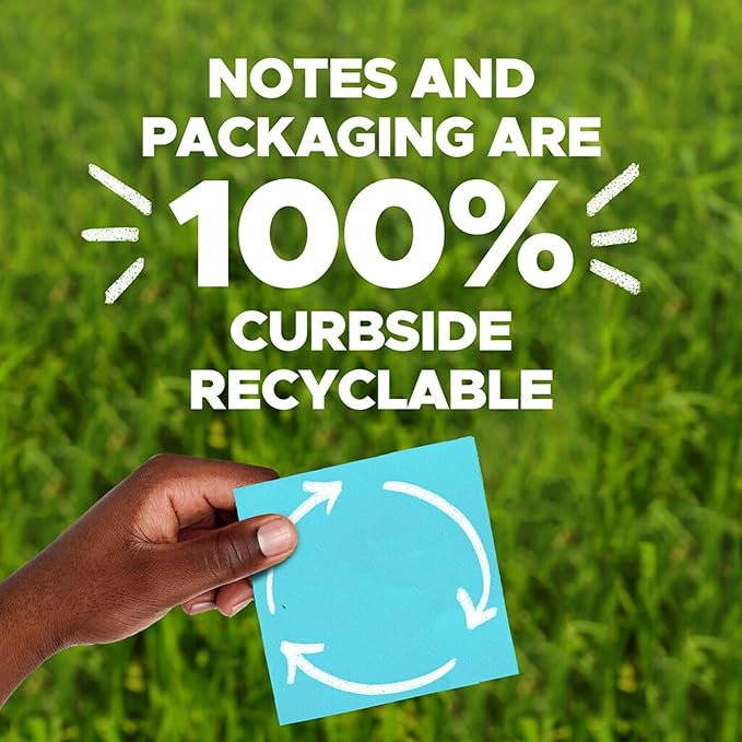 Post-it 100% Recycled Paper Super Sticky Notes, 18 Sticky Note Pads, 1 7/8 in. x 1 7/8 in., Sticky Notes for Vertical Surfaces, Monitors, Walls and Windows, Wanderlust Pastels Collection