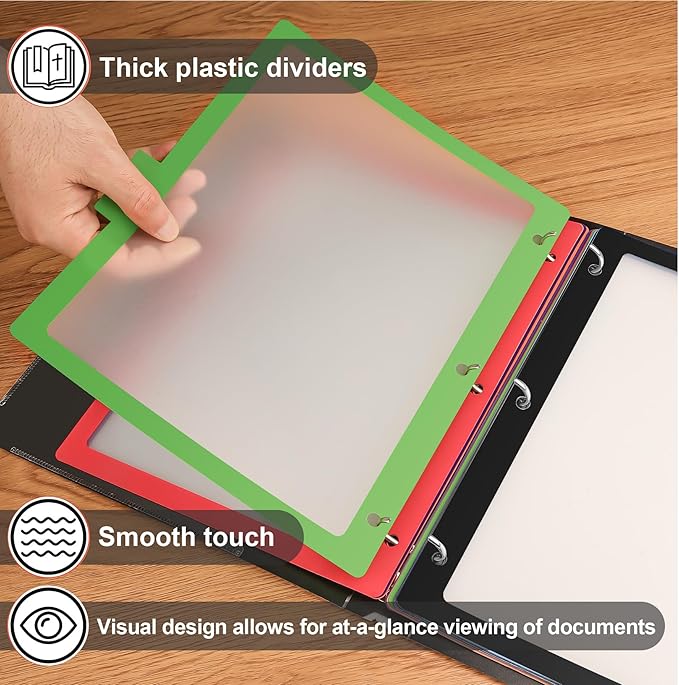 HABGP 10PCS/2 Set 3 Ring Binder Dividers with Tabs, Color Page Dividers for 3 Ring Binder with Tabs, 5 Tab Dividers, Clear Folder Dividers, Three Ring File Dividers with Tabs, Tabbed Index Dividers