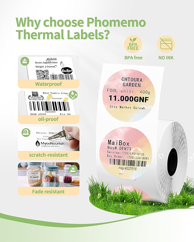 2 Inch Circle Thermal Label Sticker Compatible with Phomemo M110/M221/M220/M120/M200/M110S Label Printers,1.96" x 1.96"(50x50 mm),Round Label Sticker for Gift/Mailing/Business/Home Tag,140labels/Roll