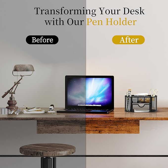 SUPEASY Mesh Desk Organizer, Desk Accessories & Workspace Organizers with Drawers, Pencil Holder for Desk with 9 Compartments for Office Supplies, 8.6 x 4.3 x 4.1 Inch, Black