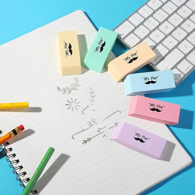 Mr. Pen- Erasers, 48 Pack, Pastel Colors Pencil Eraser, Erasers for Pencils, Mr Pen Erasers, Erasers for School, Large Eraser, Block Erasers for School, Rubber Eraser, Large Erasers for School