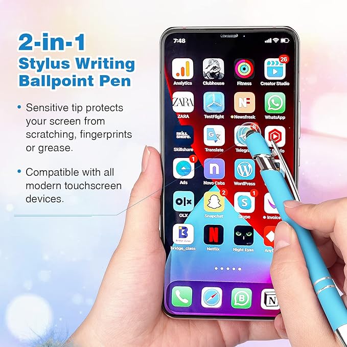 Bribobo 8 Pack Ballpoint Pen 2-in-1 Stylus Retractable Ballpoint Pen with Stylus tip, Metal Stylus Pen for Touch Screens, 1.0 mm Black Ink(Mixed Color)