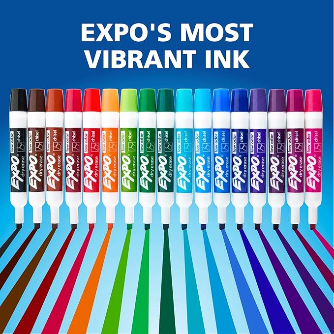 EXPO Low Odor Dry Erase Markers, Chisel Tip, Assorted Fashion Colors, 36 Count for Classroom, Office & Home Use