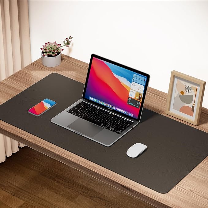Boutilon Leather Desk Pad 24"x 14" Non-Slip Mouse Pad,Office Desk Mat,Waterprooft PU Leather Desk Blotter,Desk Pad Protector,Desk Writing Pad for Home Office Decor (S-Coffee)
