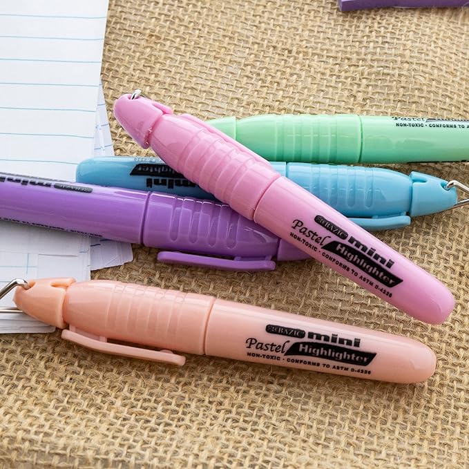 BAZIC Mini Highlighter Pen Pastel Color, Chisel Tip Broad Fine Line Highlighters Unscented (5/Pack), 4-Packs