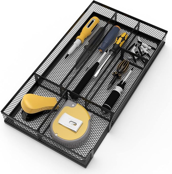 Desk Drawer Organizer, Metal Mesh Dividers Organizer (Blak-2P, Small)