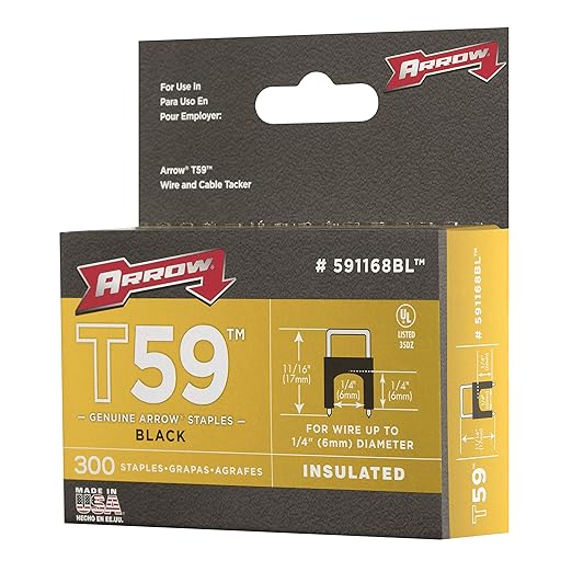 Arrow 591168BL Genuine T59 Insulated 1/4-Inch Leg Length, 1/4-Inch Crown Size, Staples Black 300-Pack