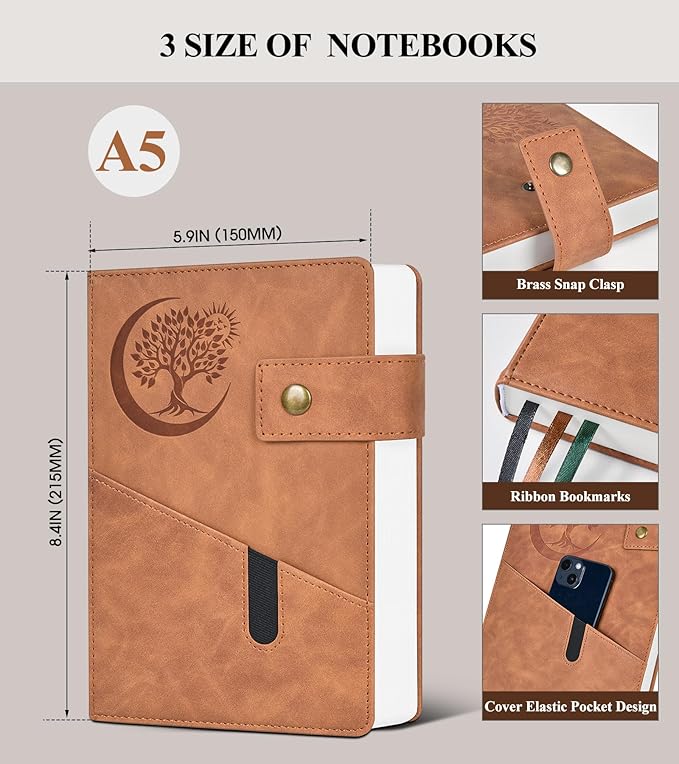 365 Page Thick Lined Journal Notebook for Men Women, A5 Leather Journals for Writing, Hardcover Notebooks for Work, School, Note Taking,Travel, Business,Personal Diary, College Ruled 5.9" x 8.4"