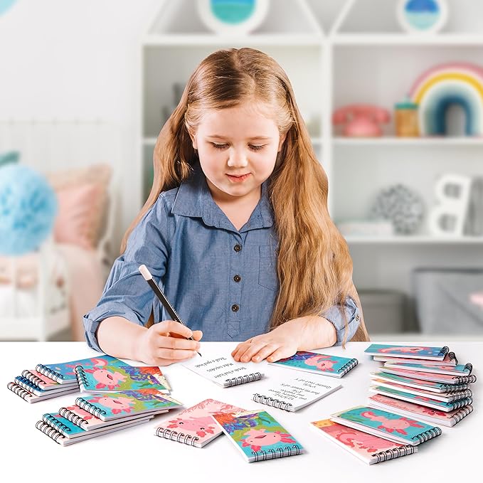 24 Packs Axolotl Mini Spiral Notebooks Cute Animal Pocket Notepads Journal Memo Pads for Birthday Party Favors Gifts Goodie Bag Stocking Stuffers Office School Classroom Rewards, 8 Designs