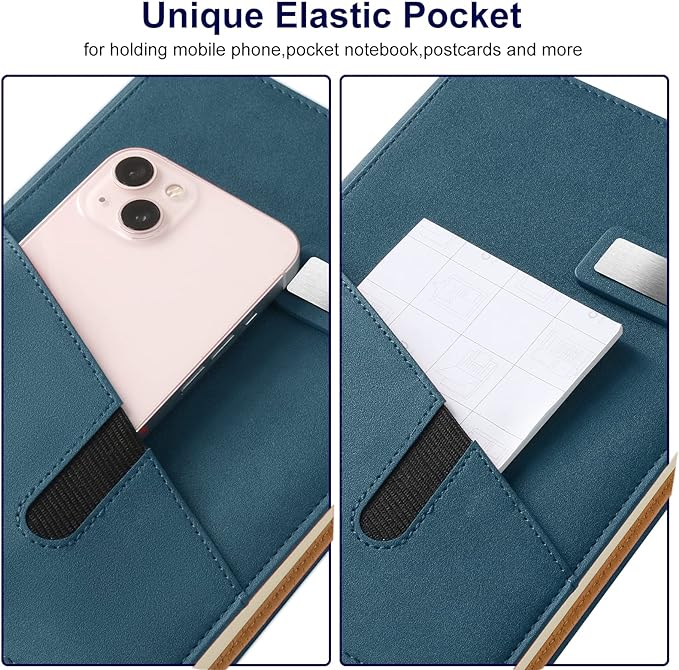 A5 Lined Leather Journal with Pen, 240 Pages Refillable Hardcover Notebook with Pocket and Magnetic Buckle, 80gsm Thick Daily Diary for Men and Women, Great Gift for Business School Travel Personal -