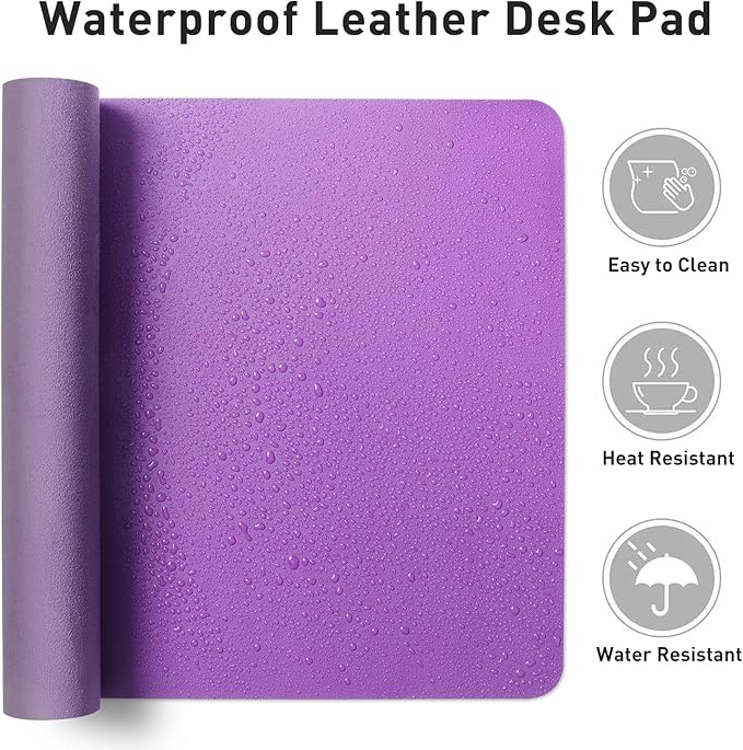 Aothia Leather Desk Pad Protector, Mouse Pad, Office Desk Mat, Non-Slip PU Leather Desk Blotter, Laptop Desk Pad, Waterproof Desk Writing Pad for Office and Home (31.5" x 15.7", Iris Violet)