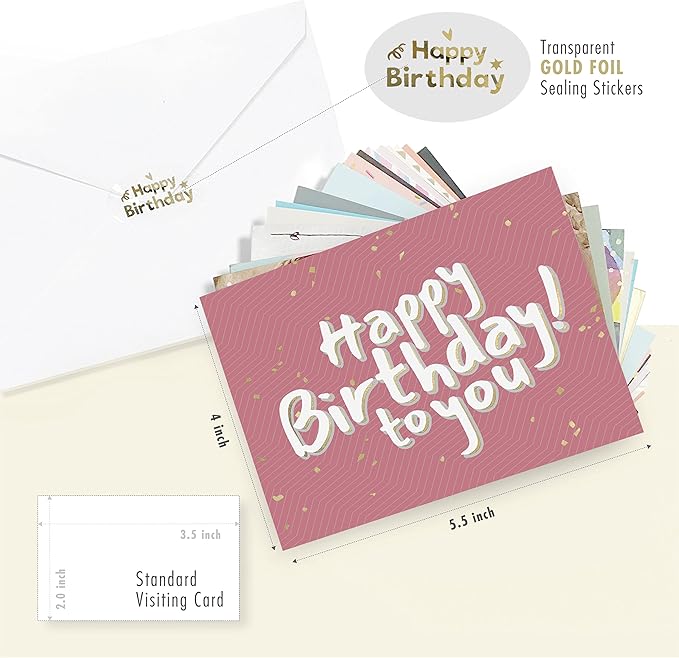easykart labels 24 Unique Birthday Cards Assortment with Greetings Inside. For Businesses and Individuals, 4X5.5 Inch Assorted Foiling Cards with Envelope with Sealing Stickers