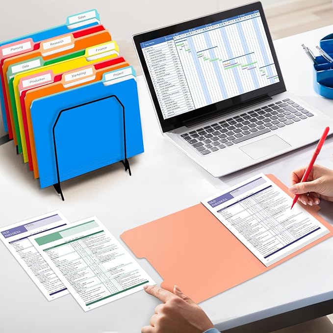 120-Pack Two Tone Color File Folders 8.5 x 11 Inch,1/3 Cut Tab File Folders Letter Size, Assorted Colors, Blue Red Green Yellow Orange Manila File Folders, School Business Office Folders for Document
