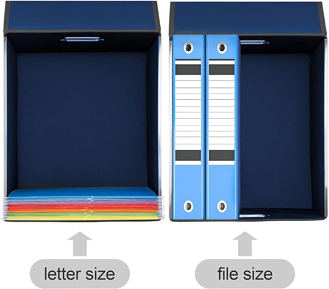 File Organizer Box with Lid, Collapsible File Folder with Plastic Slide for Office/Decor/Home, Hanging Office Document Storage, 14.9 6x 12.6 x 10.83 inch,1 pack - without folders,Blue