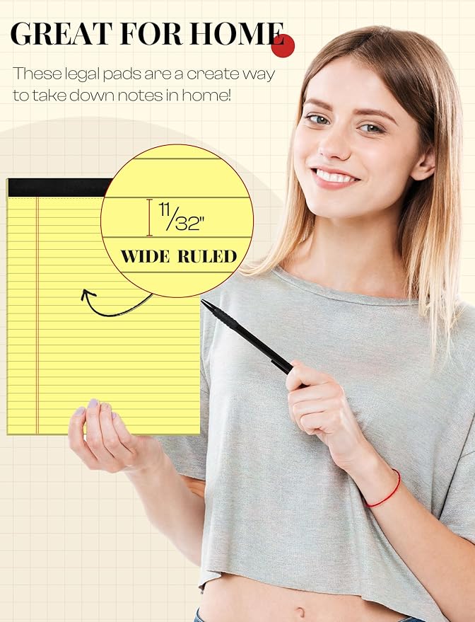 8 Pack Yellow Legal Pads 8.5 x 11 Wide Ruled Note Pads 8.5 x 11 Lined Paper Writing Pads Yellow Notepads 8.5 x 11 Notebook Paper for Work Legal Notepads Yellow Pads of Paper 30 Sheets per Legal Pad