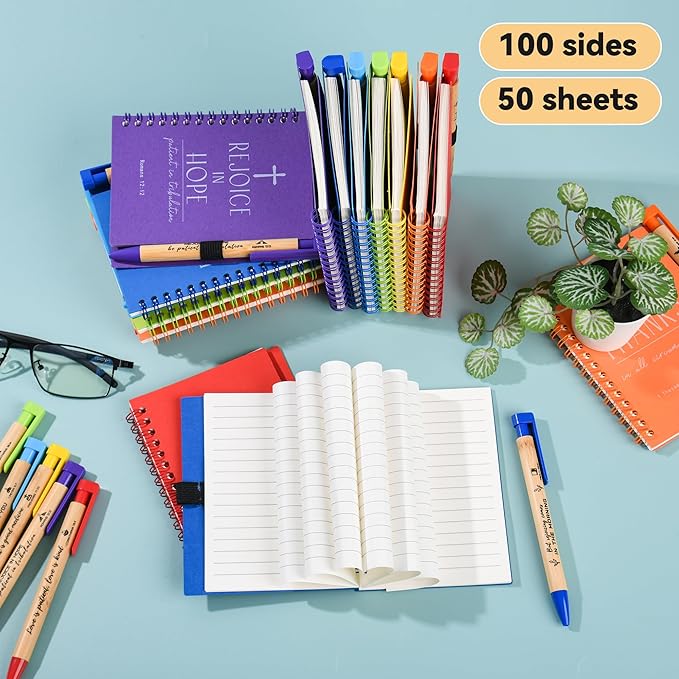 INSADA 28 Sets of Multicolored Christian Prayer Journals in Bulk small notepad 5.43” x 4.33” Spiral Notebooks with Matching Pens - Easter Gifts for Women kids,Church Members & Bible Study Groups