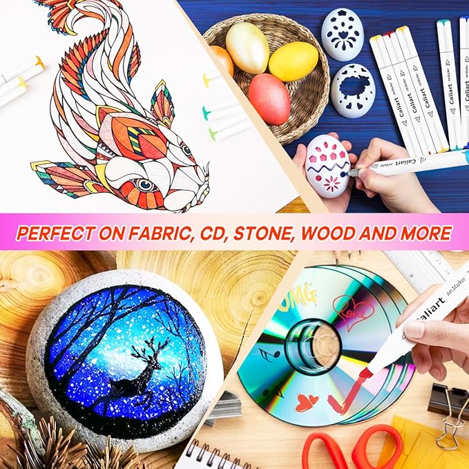 Caliart 52 Colors Fine & Chisel Alcohol Markers for Adult Coloring Book, Dual Tip Artist Sketch Art Markers, Aesthetic Cute Preppy Stuff School Supplies, Pens for Lettering Drawing Cards Planner