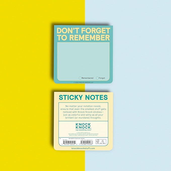 1-Count Knock Knock Don't Forget to Remember Sticky Note Pad, to Do List Notes, 3 x 3-Inches, 100 Sheets Each