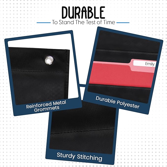 20 Pocket File Pocket Chart, Black, 28" Wide x 46" Tall - Versatile Wall Hanging File Folder Organizer for Classroom, Office, Home, and More - Wall Folder Organizer - 20 Pockets