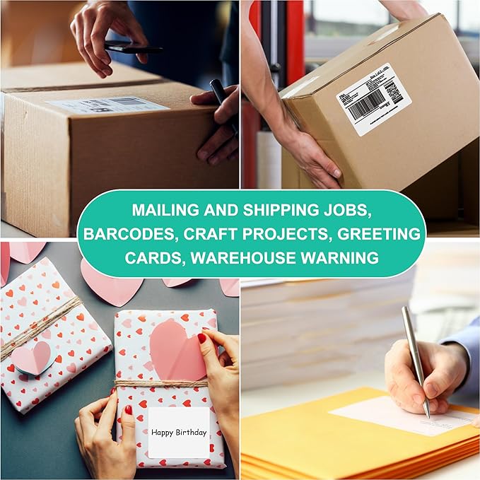 L LIKED 3-1/3" x 4" Shipping Labels 30 Sheets, Total 180 Printable White Sticker Labels, Laser/Inkjet Printing - Matte