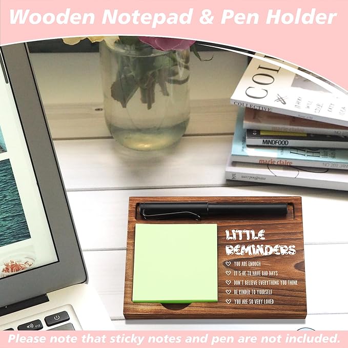 Little Reminders Sticky Note Holder Wooden Notepad & Pen Holder 6.5" x 4.7" Sticky Note Pad Holder Dispenser for Desk Work Motivational Gifts, NPA192