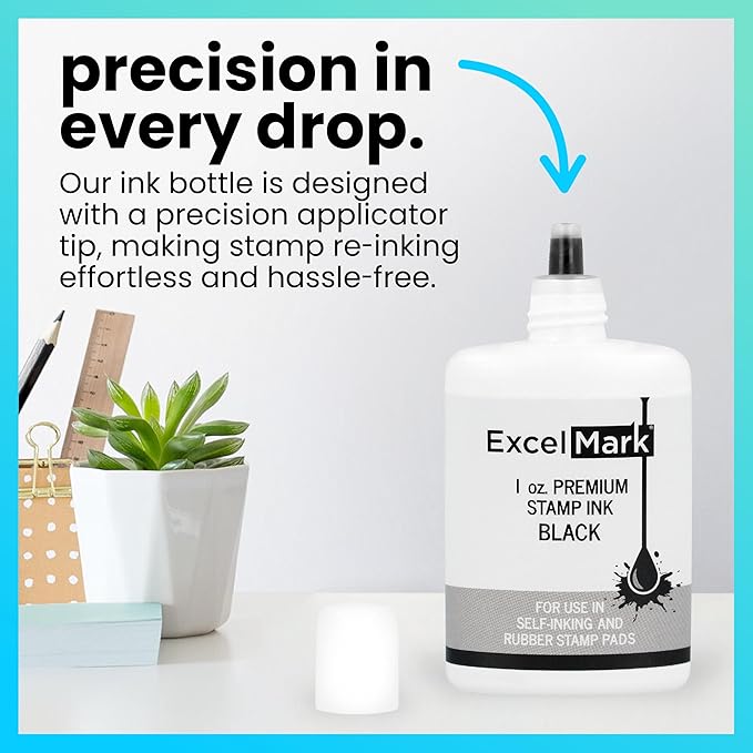 ExcelMark Premium Self-Inking Stamp Refill Ink - 1 oz. (Black)