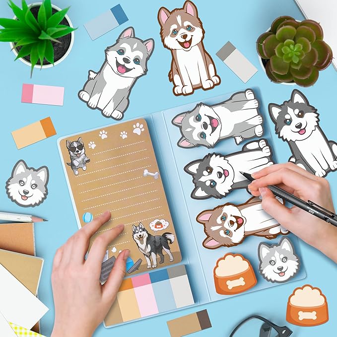 I Just Really Like Siberian Husky Sticky Notes Set, 550 Sheets, Cute Husky Self-Stick Notes Pads Animal Divider Tabs Bundle Writing Memo Pads Page Marker Back to School Office Supplies Gift