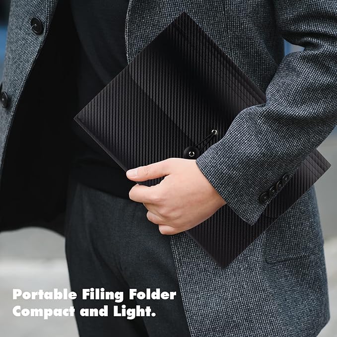 Expanding File Folder A4,13 Pockets File Organiser with Colored Tags, Paperwork A4 Plastic Wallet Document Storage Expander for School,Office and Home, Black