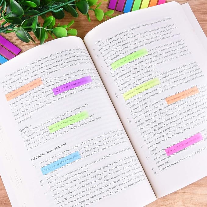 SIQUK 4200 Pieces Page Marker Tabs Colored Sticky Page Tabs Page Flags Fluorescent Tape Flags Index Tabs, 30 Sets 7 Colors