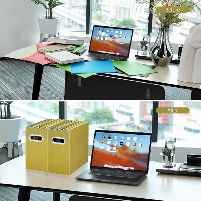 Oterri File Organizer, Small Storage Box, Cardboard File Folder Organizer, Collapsible File Box, Hanging File Organizer for Letter Size, Portable File Box with Handle, Only Box (Olive,2 Packs)