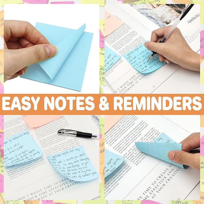 (9 Pack) Sticky Notes 3x3 Inches Colorful Sticky Notes,Super Sticking Power Bright Colors Self-Stick Pads,Easy to Post for School Supplies and Office Products,56 Sheets/Pad,504Sheets