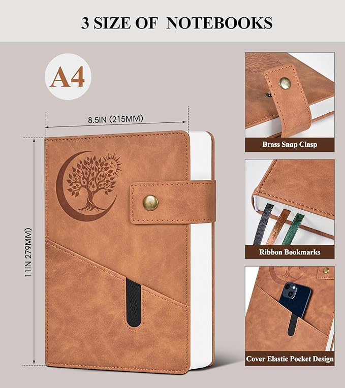 365 Page Thick Lined Journal Notebook for Men Women, A4 Large Leather Journals for Writing, Hardcover Notebooks for Work, School, Note Taking, Business, Travel Diary, College Ruled 8.5" x 11"