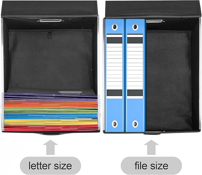 File Organizer Box with Lid, Collapsible File Folder with Plastic Slide for Office/Decor/Home, Hanging Office Document Storage, 14.96 x 12.6 x 10.83 inch,1 pack - without folders,Gray
