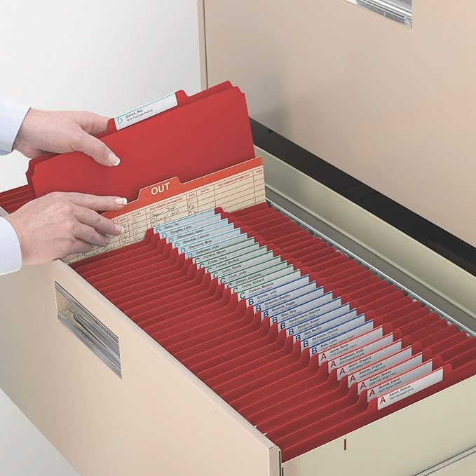 Smead Pressboard Classification File Folder with SafeSHIELD Fasteners, 1 Divider, 2" Expansion, Legal Size, Bright Red, 10 per Box (18731)