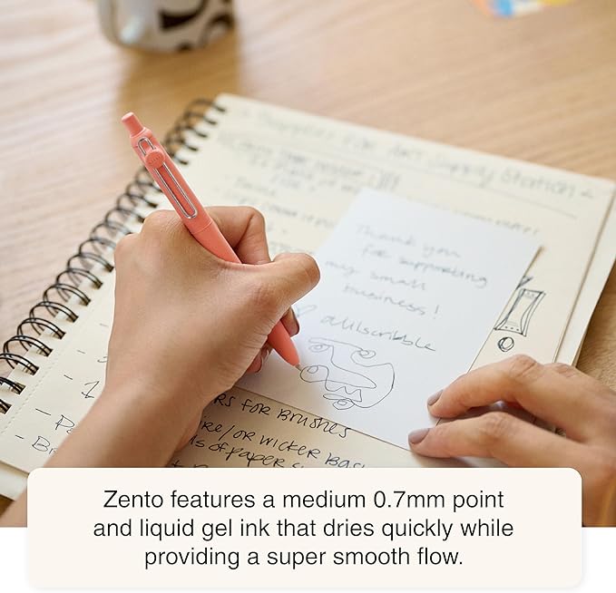 uni-ball Zento Gel Ink Rollerball Pens, 4 Black Medium Point Smooth Writing Pens, Colored Japanese Pens, Muted Colors