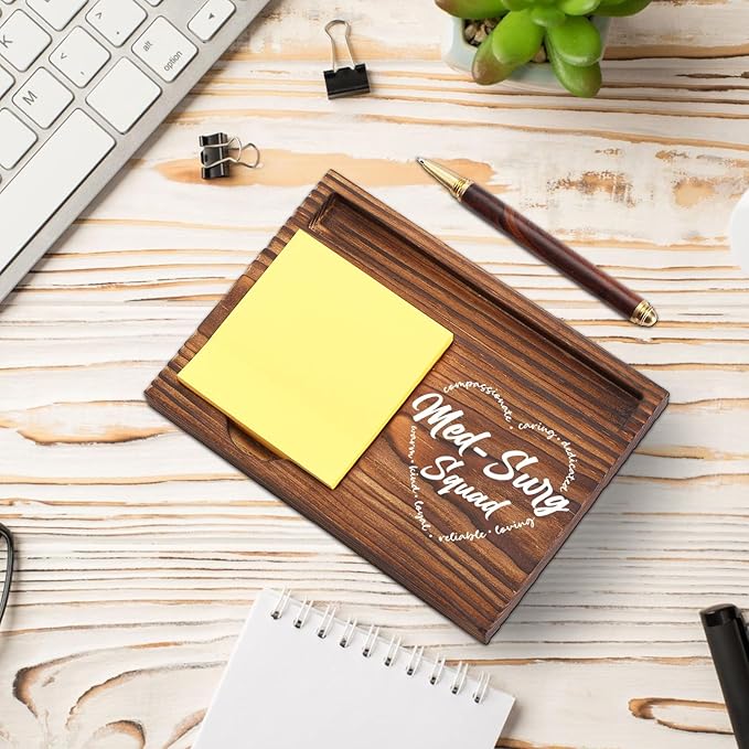 Med Surg Squad Gifts Sticky Note Holder Wooden, Thank You Gifts for Med Surg Medical Surgical Nurse, Appreciation Gift for Nursing National Nurses Week Self-Stick Note Pad Holders Desk Organizer TZP37