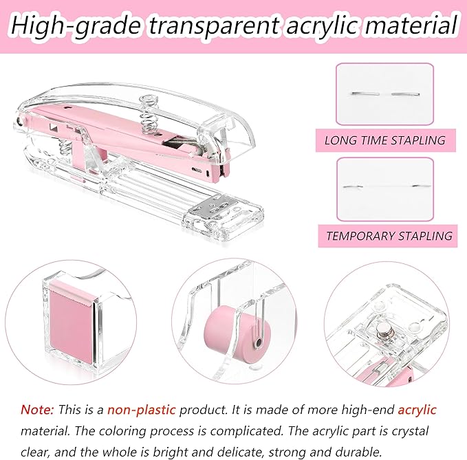 Pink Desk Organizers and Accessories, Pink Office Supplies with Mesh Desk Organizer, Acrylic Tape Dispenser and Stapler, Staples, Ballpoint Pen, Clips Set, Ruler, Scissor, Sticky Labels