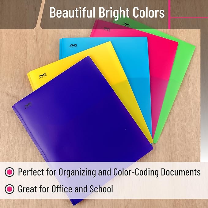Mr. Pen- Plastic Folders with Pockets and Prongs, 15 Pack, Vibrant Colors, Pocket Folders, Folders with Prongs, File Folders with Fasteners, 2 Pocket Folder, Folder with Pockets, Two Pocket Folder