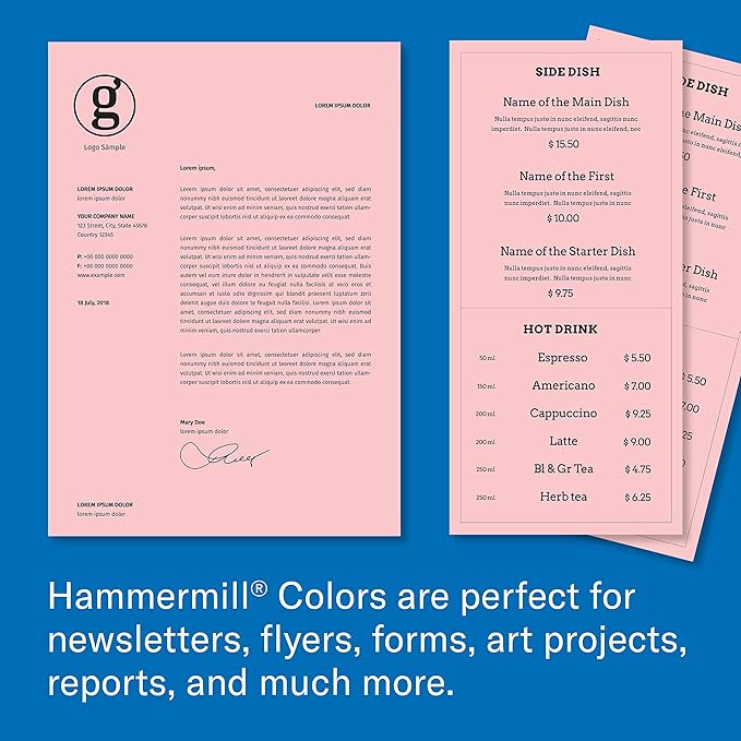 Hammermill Colored Paper, 24 lb Pink Printer Paper, 8.5 x 11-10 Ream (5,000 Sheets) - Made in the USA, Pastel Paper, 104463C
