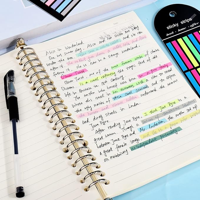Juome 1280Pcs Highlighter Tape, Transparent Sticky Long Page Markers Tabs, Morandi Clear Highlighter Strips Flags Stickers, Book Tabs for Annotating Books Aesthetic Office School Study Supplies