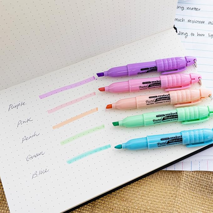 BAZIC Mini Highlighter Pen Pastel Color, Chisel Tip Broad Fine Line Highlighters Unscented (5/Pack), 4-Packs